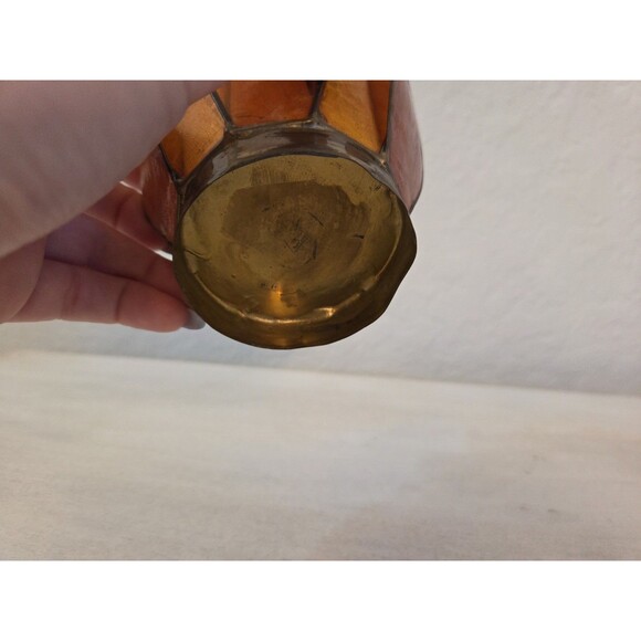 Vintage Capiz Shell Lotus Flower Burnt Orange with Brass Accent Candle Holder - Picture 7 of 12